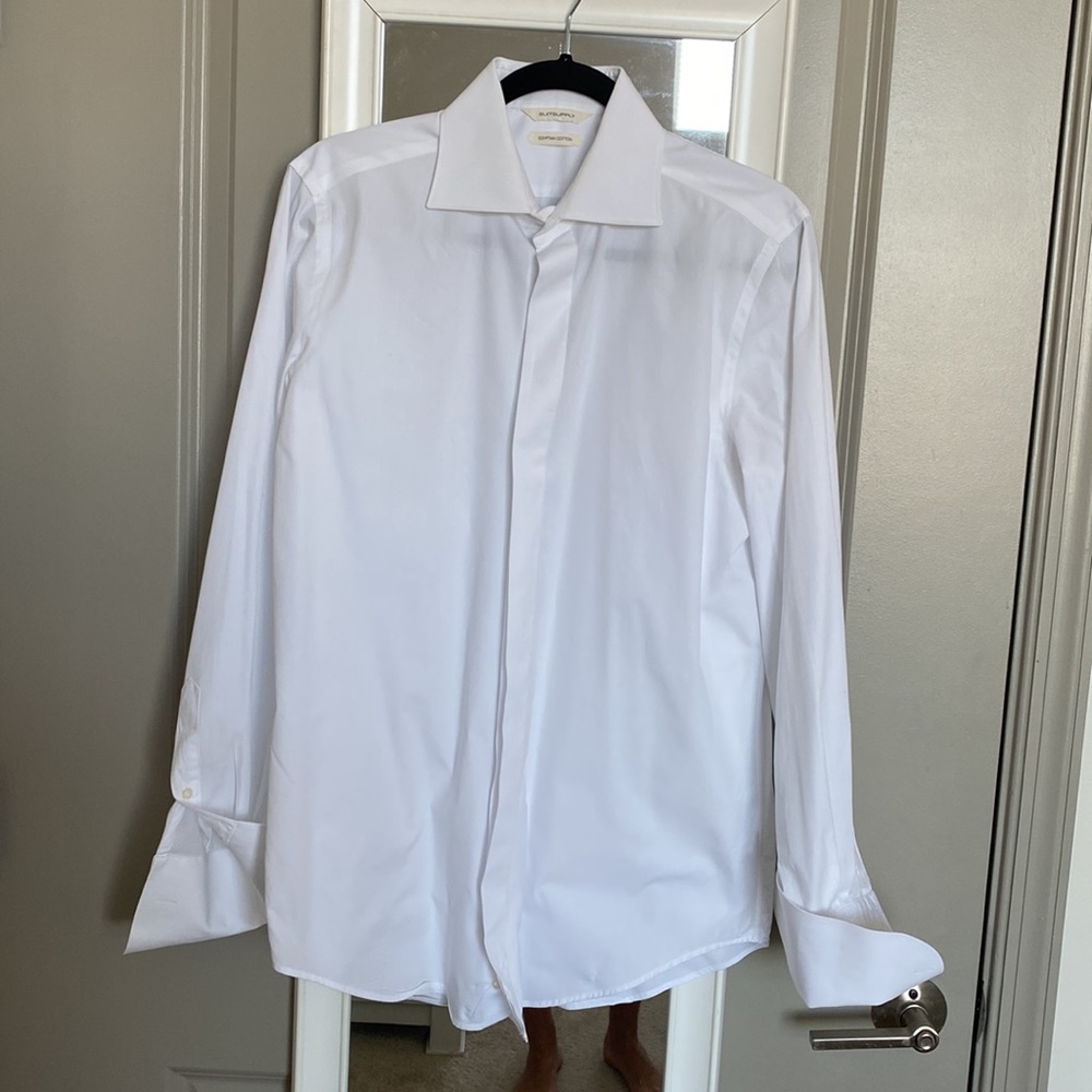 Suit Supply White Twill Slim Fit Tuxedo Shirt